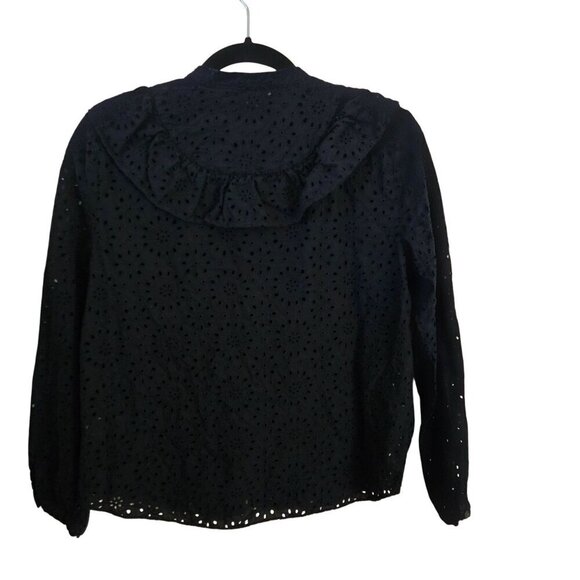 Madewell Ruffled Front Eyelet Lace Black Button Front Blouse Size S - Picture 3 of 9